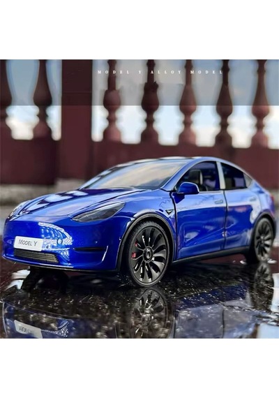 Tesla Model Y Diecast Model Araba 1:24 Diecast Döküm Tesla Yeni Model Sesli Işıklı Şarj İstasyonlu