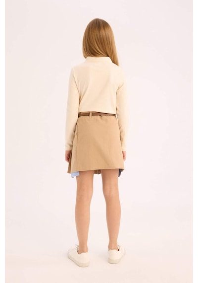 DeFacto Kız Çocuk Kemerli Pileli Gabardin Etek D9221A825SMBG65 Bej