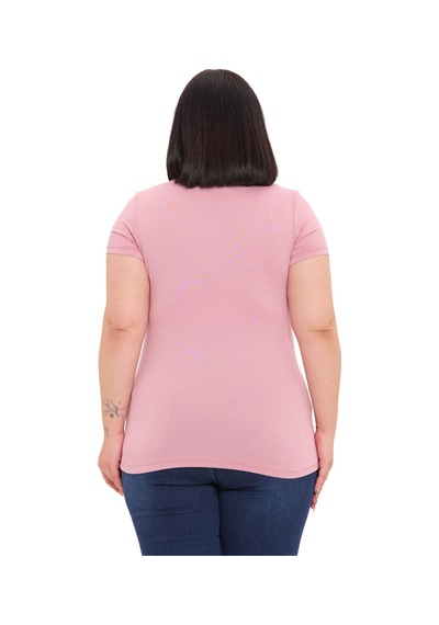 Disentis Büyük Beden Bisiklet Yaka Kısa Kollu Viskon Pembe Body Pembe