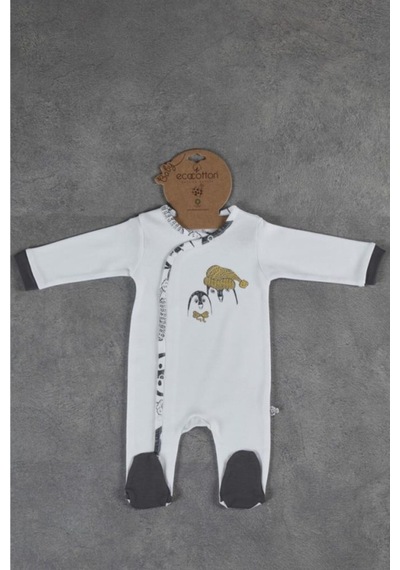 Ecocotton Pingu Baskısız Tulum Beyaz 3-6 Ay-3-6 Ay Beyaz