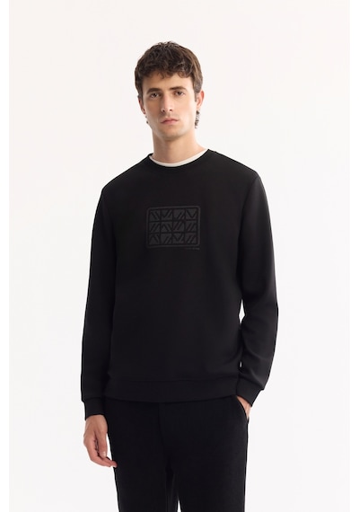 Avva Erkek Siyah Bisiklet Yaka Pamuklu Bi-stretch Baskılı Regular Fit Sweatshirt A52y1289