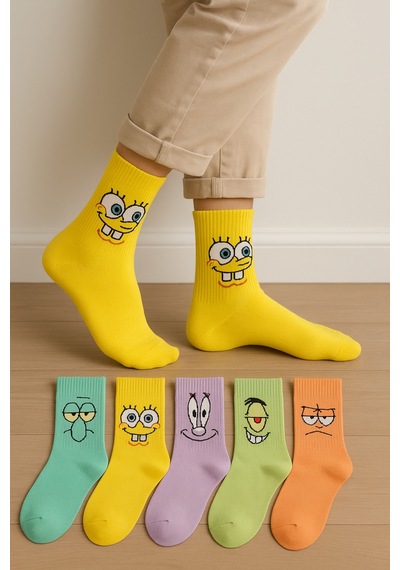Worthy Socks Unisex Desenli Kolej Çorap Seti 5'li Paket Renkli