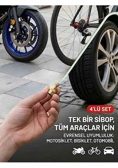 Beylini 4'lü Lastik Basınç Ölçerli Sibop Bisiklet Araba Motosiklet Tekerlek Hava Ölçer 2.4 Bar 35 Psı Set Çok Renkli
