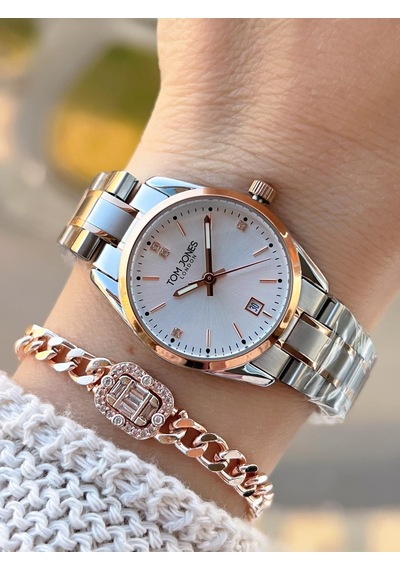 Tom Jones Çelik Kordon Kararma Renk Atma Yapmaz 3 Atm Suya Dayanıklı Kadın Kol Saati Btj.yn10059.5 Rose Gold - Gümüş
