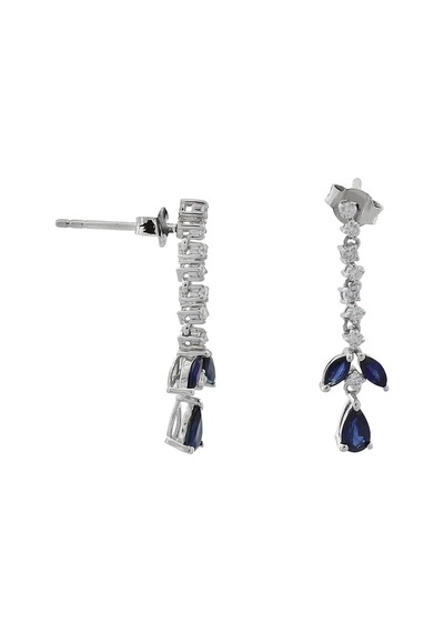 Doğal Safir Taşlı Sallantılı Pırlanta Küpe Sarı