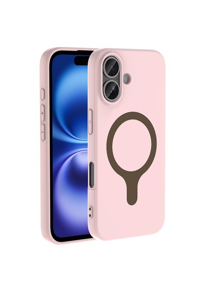 Maks Technology iPhone Uyumlu 16 Kılıf M-safe Şarj Özellikli Mkst Aris Silikon Kapak - Açık Pembe