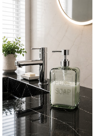 500 Ml Pure Cam Sıvı Sabunluk Şeffaf Banyo Mutfak Sabun Dispenseri 18,5 X 10 Cm Açık Yeşil