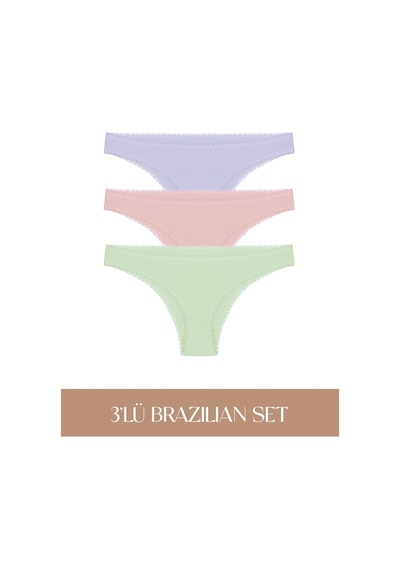 Cotvie 3 Renk Lmg Pamuklu Brazillian 3'lü Set Külot Çok Renkli