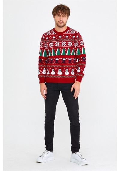 Kırmızı Erkek Christmas Yılbaşı Kazağı-noelkzkr32s Kırmızı