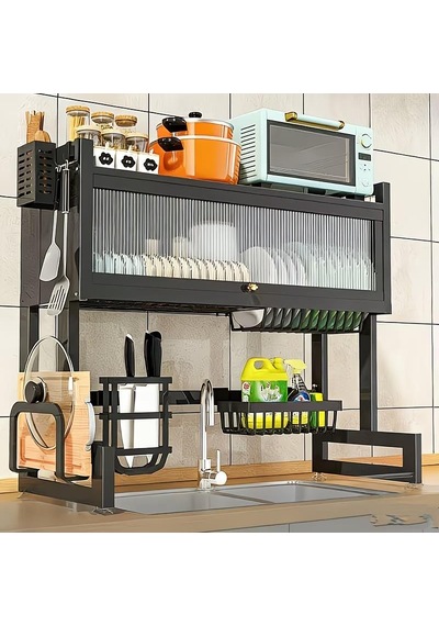 Valkyrie Evye Üstü Bulaşık Kurutmalık 105x30x80 Cm Çok Amaçlı Mutfak Organizer Raf Siyah