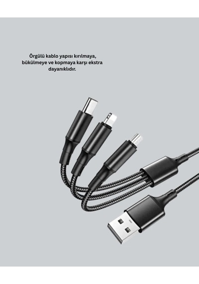 Çoklu Usb Şarj Kablosu 1, 2m Hızlı Şarj, 3a Güçlü Akım