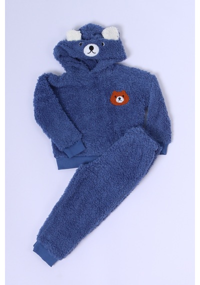 Hçm Erkek Bebek Peluş Alt Üst Takım Baskılı D47 Lacivert