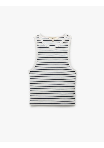 Koton Pamuklu Kolsuz Bisiklet Yaka Fitilli Crop Atlet Lacivert Çizgili 5sak10016ek Lacivert Çizgili