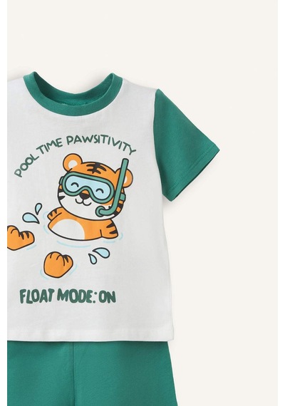 Defacto Baskılı Kısa Kollu Üst Şort Alt 2li Pijama Takımı Erkek Bebek H8217a526hser105 Ekru-er105