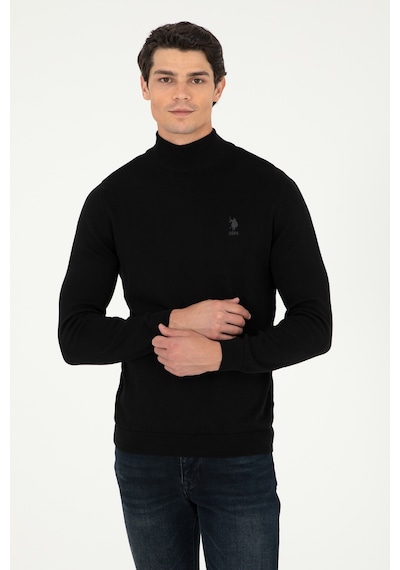U.S. Polo Assn. Erkek Slim Fit Yarım Boğazlı Siyah Basic Kazak 50288887-VR046