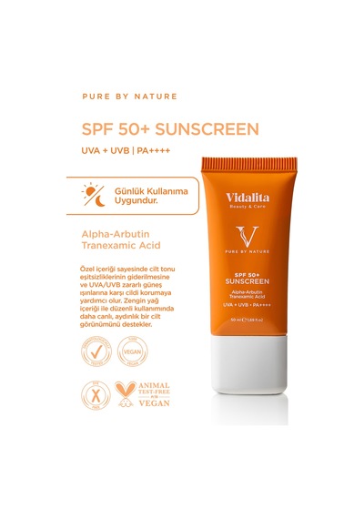Vidalita Beauty & Care Alpha-Arbutin & Tranexamic Acid Güneş Koruyucu Krem SPF50+ 50 ML