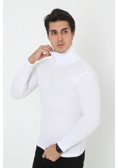 Barlashive Erkek Fitilli Kaşkorse Kumaş Boğazlı Full Likralı Slimfit Body - Beyaz Çok Renkli