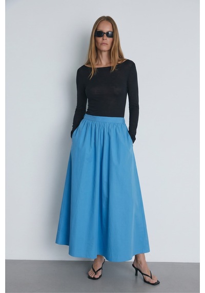 Suud Collection Mavi Lara Kloş Etek