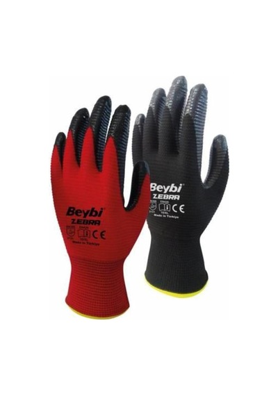 Beybi Nitril Poly Pnzebra 9 Beden Kırmızı Siyah Eldiven 12Li Pak