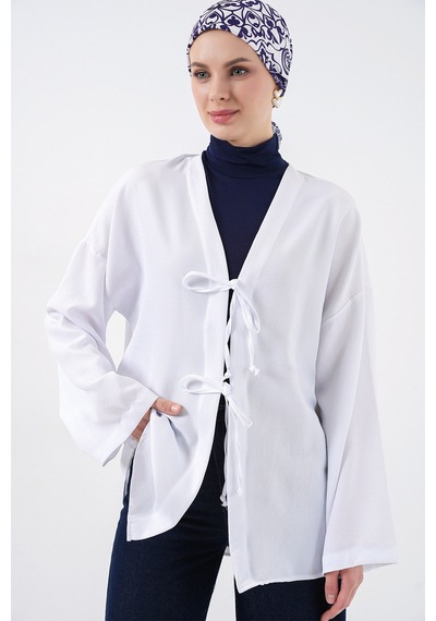 Bigdart Keten Tesettür Kimono 5968 - Beyaz
