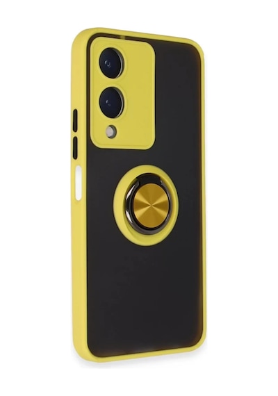 Vivo Y17s Uyumlu Kılıf Montreal Yüzüklü Silikon Kapak - Sarı