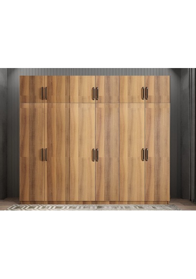 Ostin 12 Kapaklı Gardırop Dolap Ceviz 270 Cm - Montaj Dahil