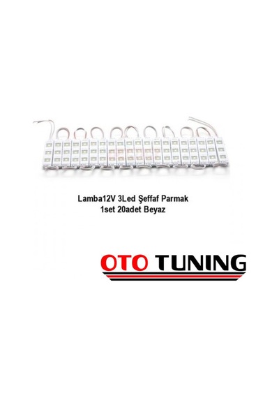 Carub Lamba 12V 3Led Şeffaf Parmak Vakum 20 Ad Beyaz