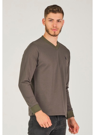 V4002 Dewberry V Yaka Erkek Sweatshırt-haki Haki