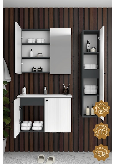Teta Home Torino 80 Cm Mdf Gövde Membran Kapak Banyo Dolabı Seti + Boy Dolabı Antrasit - Beyaz Teta Home Torino 80 Cm Mdf Gövde Membran Kapak Banyo Dolabı Seti + Boy Dolabı Antrasit - Beyaz