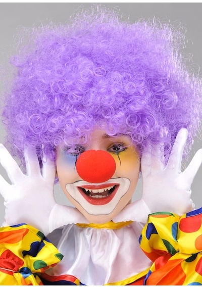 Mor Renk Kıvırcık Afro Bonus Peruk Takma Saç Ve Kırmızı Burun Seti Çok Renkli