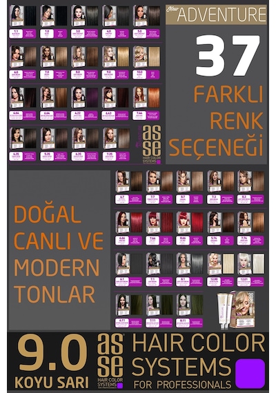 Asse Adventure Set Saç Boyası, Kalıcı Ve Canlı Renkler 1+1 İki Kullanım Seti No:9.0 Koyu Sarı