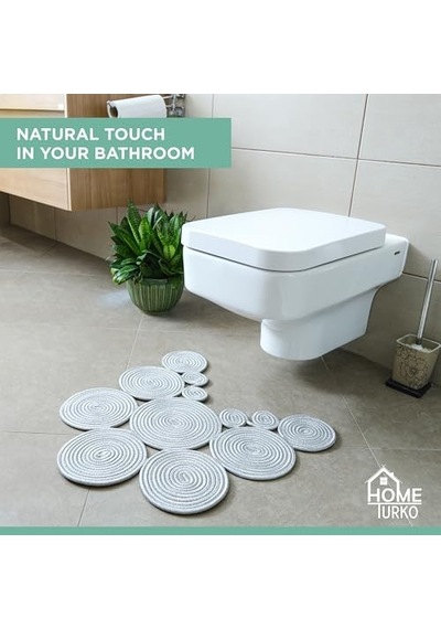 Bohem Tarz Jüt Klozet Önü Paspası - Doğal Jüt, Yıkanabilir Ve Dayanıklı Halı, Şık Ve Dekoratif Banyo Matı Gri Açık Gri