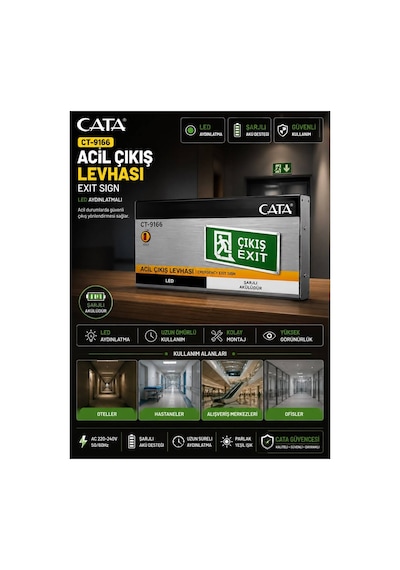 Exit Acil Çıkış Levhası Şarjlı Emergency Exit Sign Ct-9166
