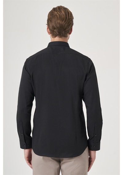 İmza Siyah Düğmeli Yaka Oxford Slim Fit Pamuklu Gömlek 1004265284