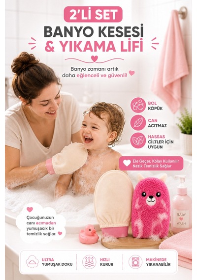Banyo Duş Kesesi ve Duş Lifi Baby Banyo Keyfi 2li Set
