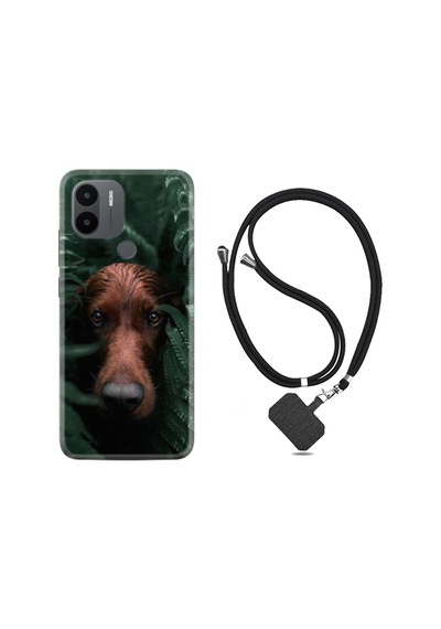 Xiaomi Redmi A1 Kılıf İpli Boyun Askılı Desenli Silikon Flowers Dog 1346