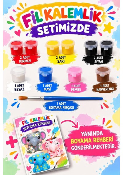 Arnur Taş Fil Kalemlik Kendin Boya Tasarla Seti Taş Boyama Seti, Akrilik Boya, Çocuk Hobi Ve Aktivite Seti 12 Ren
