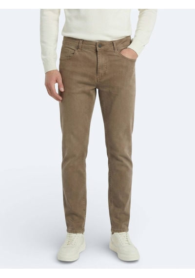 Kip Hardal Slim Fit Denim Pamuk Karışımlı Pantolon