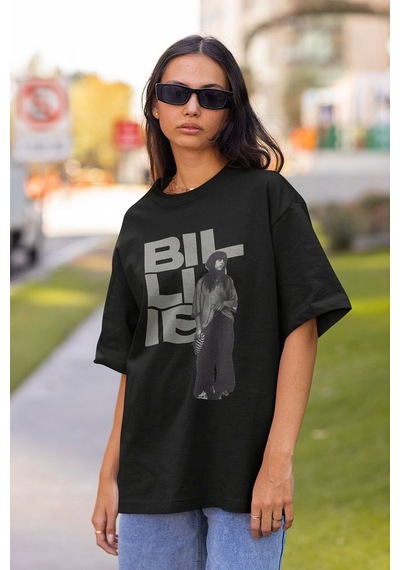 Billie Eilish Özel Tasarım Unisex Tişört, Oversize Şarkıcı Tişört Siyah