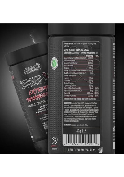 Applied Nutrition Shred X Tyrosine Theanine Green Tea Caffeine Extreme Thermogenic 90 Capsules