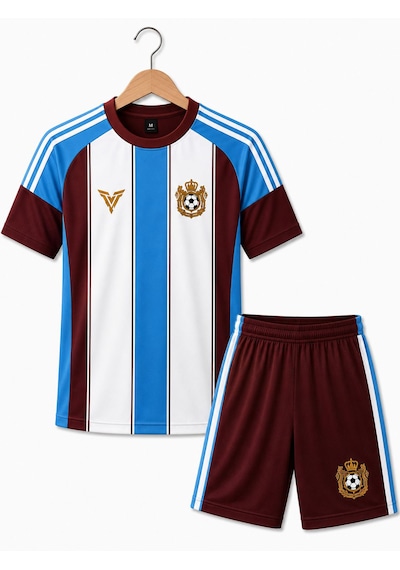 Yenteks İsim Yazılır Çocuk Futbol Forması Bordo Mavi Özel Tasarım 4 Parça Forma+şort+çorap+bileklik Bordo - Mavi