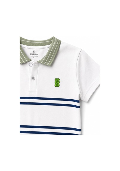 Haribo Lisanslı Çizgili Polo Yaka Çocuk T-shirt Şort Takım Yeşil