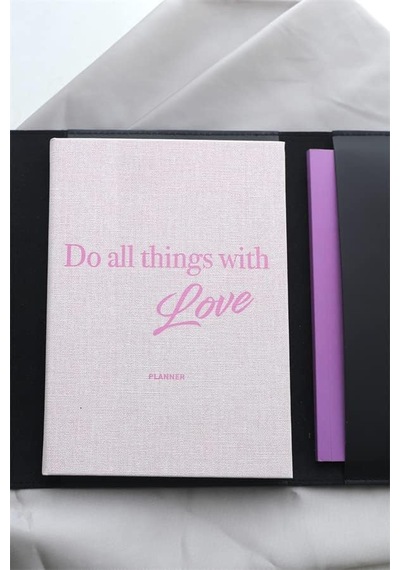 15x21 Keten Süresiz Planlayıcı Ajanda Defter Pembe Açık Gri