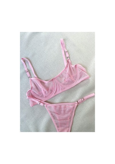 La Linaa Kadın Tül Tanga Külotlu Sütyen Takım Toz Pembe - 606416733 Toz Pembe