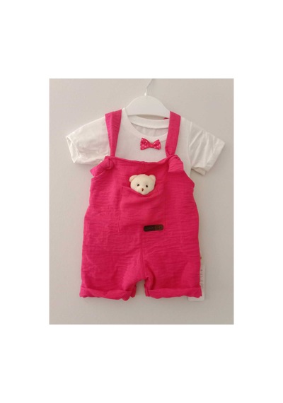 Canini Ayıcıklı Kız-erkek Keten Salopet 2li Takım Baby&kıds 6-9-12 Ay Pembe Pembe