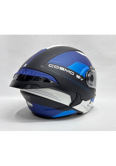 Mt Cosmo B7 Mat Mavi Renk Güneş Vizörlü Yarım Kask Çok Renkli