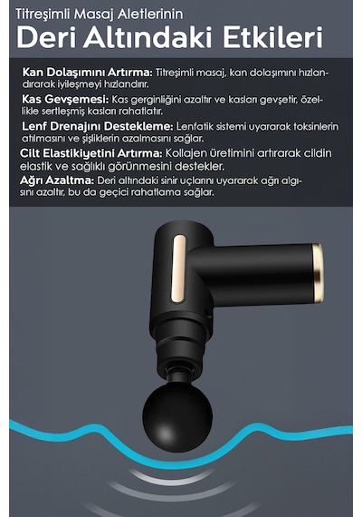 4 Başlıklı Şarjlı Masaj Aleti - Sporcu Bel Sırt Bacak Boyun Masajı 6 Kademeli Masaj Tabancası Siyah