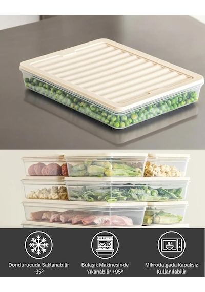 Bigmate Bgmt2525 4'lü Şeffaf Saklama Kabı 4x2,5 Lt Mikrodalga Buzdolabı Ve Dondurucu Uyumlu Düzenleyici Krem