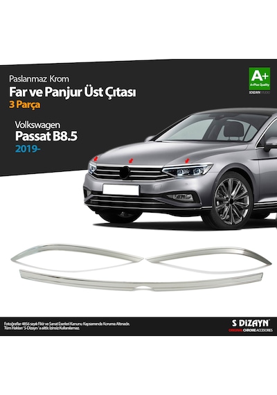 S-Dizayn Vw Passat B8.5 Krom Far Üzeri Çıta Seti 3 Parça 2019 ve