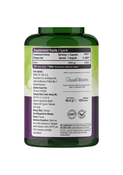 Nature'S Supreme Biotin 5000 Mcg 120   Kapsül